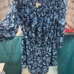 Michael Kors Blue and White Patterned off the shoulder romper
